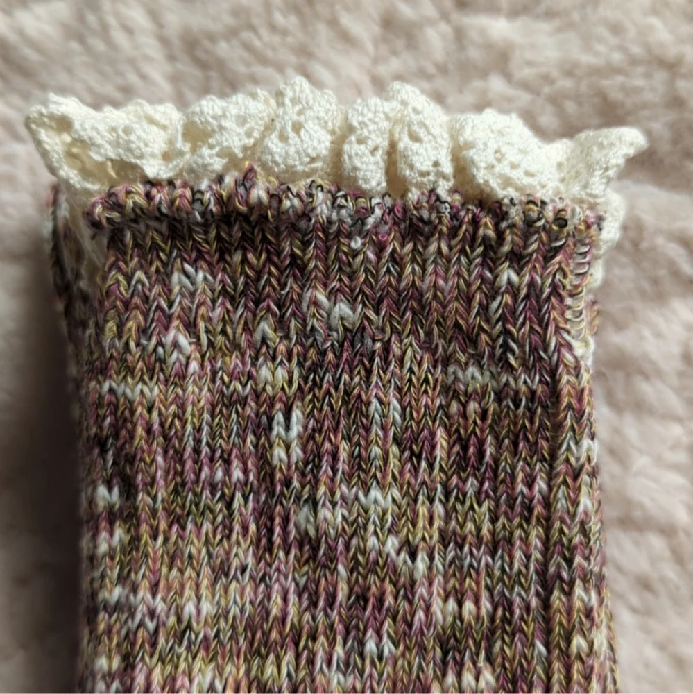 Stocking Stuffer! Last 2 Pairs! Beautiful Burgundy Socks w/Dainty Cream Trim